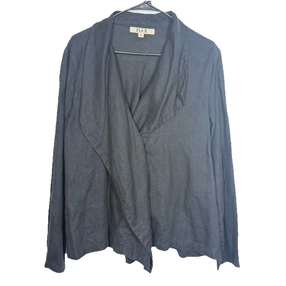 FLAX Black Linen‎ Button Cardigan Jacket S Draped Lapel Lagenlook Breathable